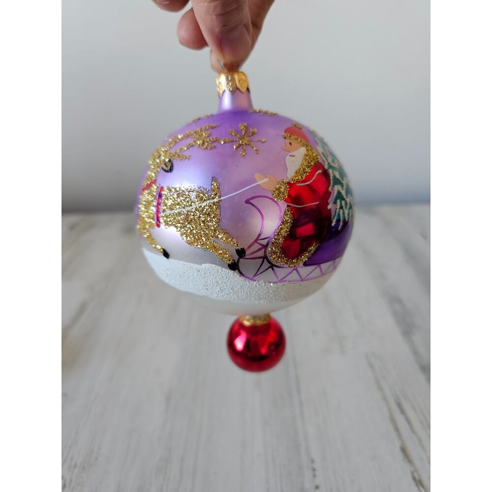 Radko Siberian sleighride reindeer glitter sleigh drop ball RARE ornament glass‎